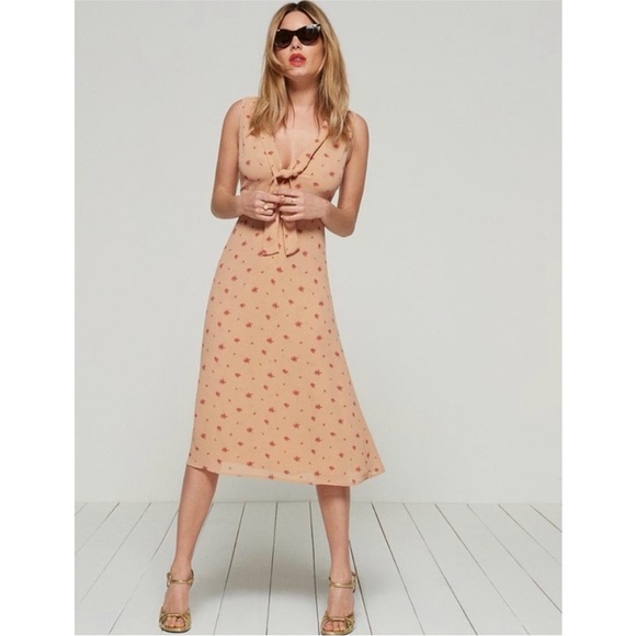 Reformation Floral Tie Front Midi Dress in Caramel NWT - Picture 1 of 11